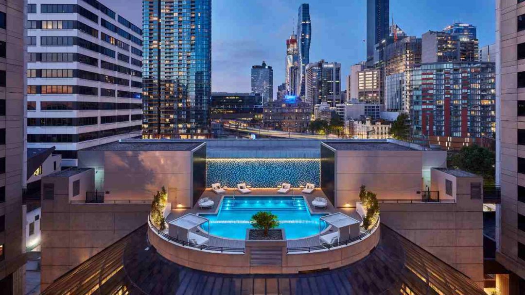 Outdoor Swimming Pool with Melbourne City Skyline Views